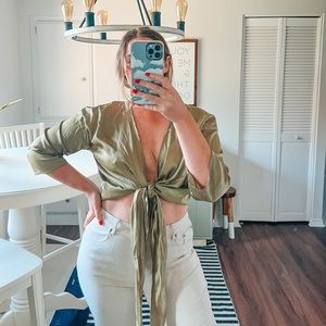 Urban Outfitters Satin Tie Front Top